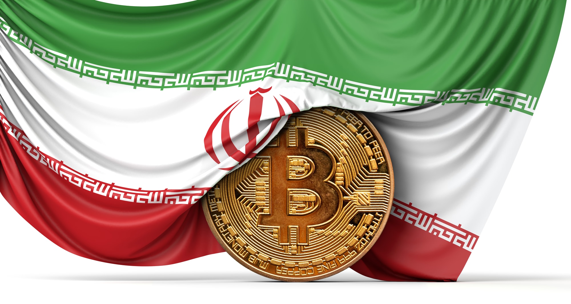 Iranische Flagge mit Bitcoin