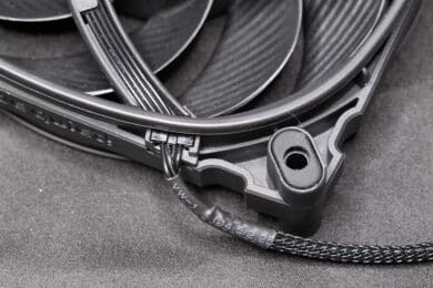 Close-up of Silent Wings 4 PWM fan with connection cable