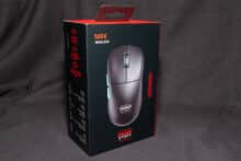 The outer packaging of the M68 Wireless from the front left