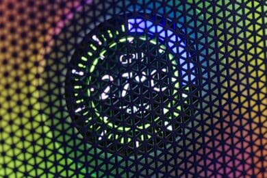 Lian Li Uni Fan SL Wireless LCD behind a grille