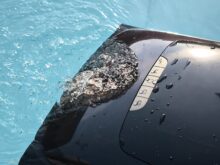 During cleaning, the water gushes out from the back.