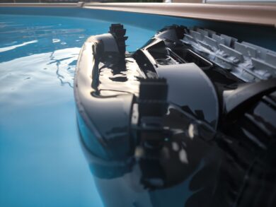 The roller brushes protrude from the water.