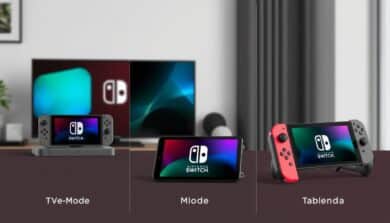 Nintendo Switch 2 in all three game modes: TV mode, table mode and handheld mode
