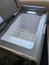 View from above into the open EcoFlow Glacier Classic 35L with wire basket