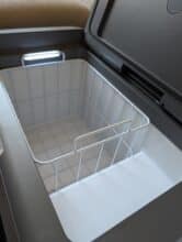 Interior of the EcoFlow Glacier Classic 35L with empty wire basket and LED lighting