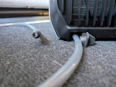 EcoFlow Wave 3 with connected waste water hose for continuous water drainage