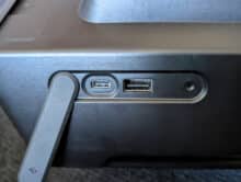 Close-up of the USB-C and USB-A ports on the EcoFlow WAVE 3 battery with the protective cover open