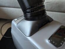 Flexible air duct mounted on the EcoFlow Wave 3, close-up with adapter and connection