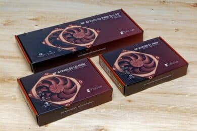 Three different Noctua NF-A12x25 G2 fan packages