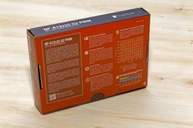 Back of a brown fan package