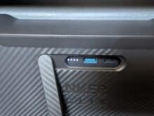 EverFrost 2 battery with open cover showing USB ports and LED battery status indicator.