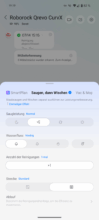 Roborock Qrevo CurvX app settings for sequential "vacuum then mop" mode with suction power and water flow selection