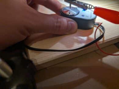 TwoTrees TTC-6050 Z-axis measuring tool with blue LED after successful contact